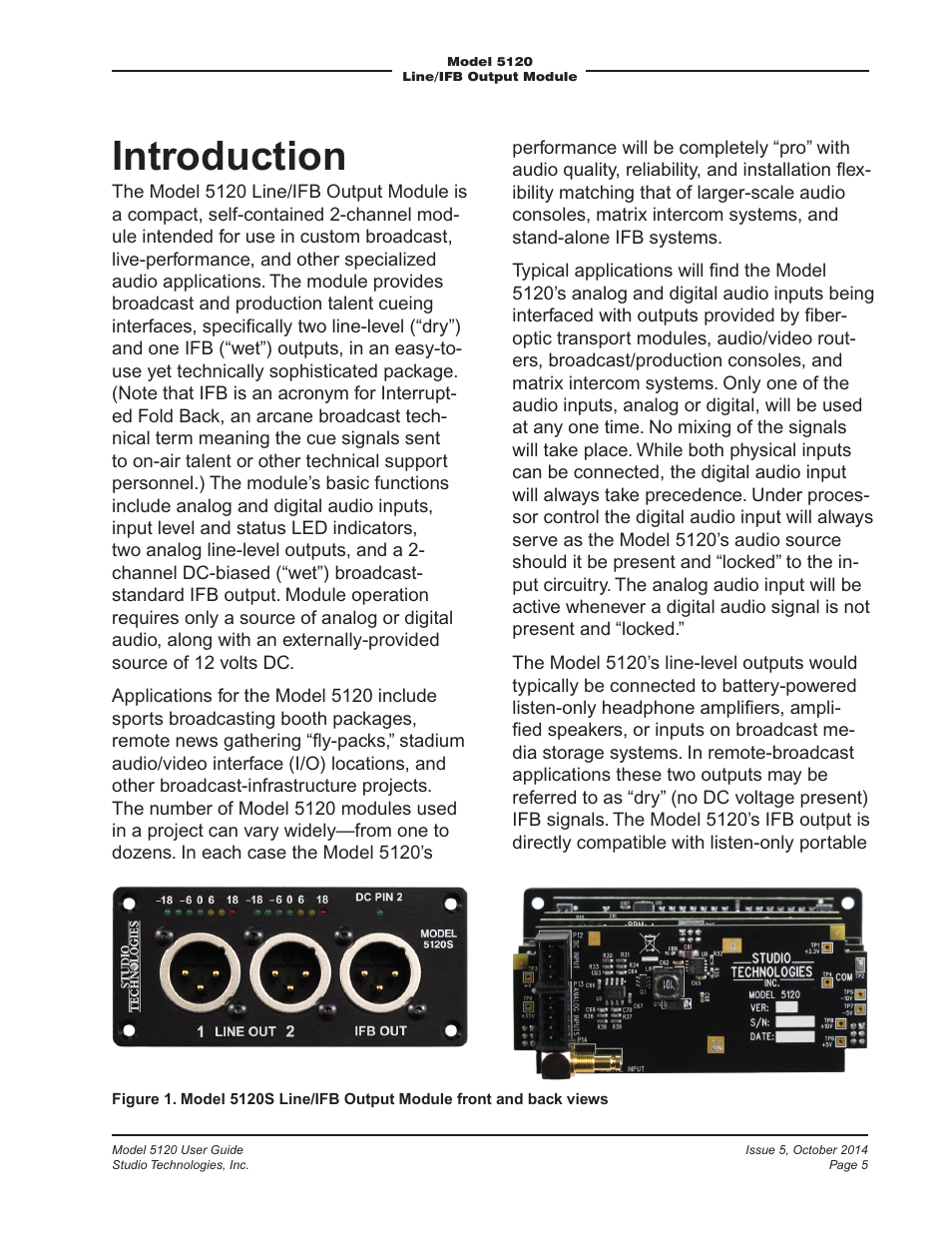 Introduction | Studio Technologies 5120 2014 User Manual | Page 5 / 19
