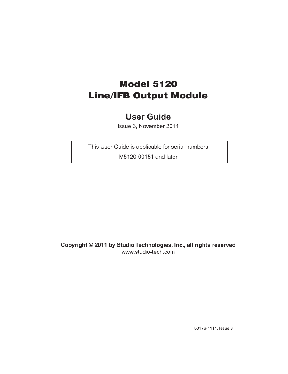 Studio Technologies 5120 2011 User Manual | 17 pages