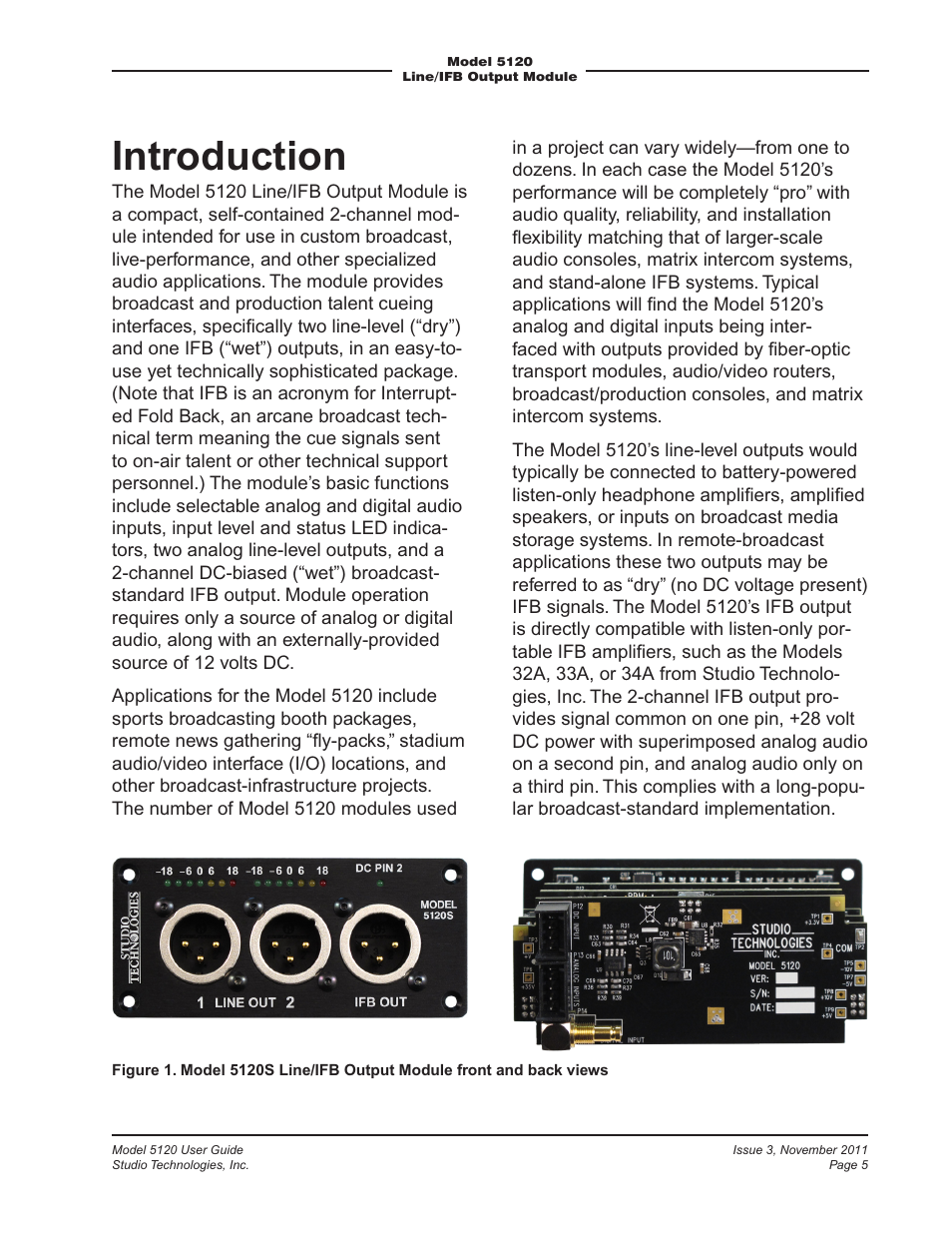Introduction | Studio Technologies 5120 2011 User Manual | Page 5 / 17