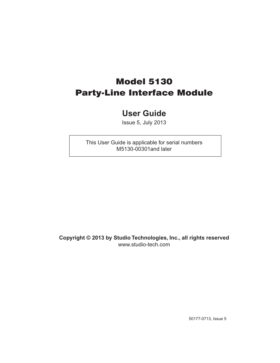 Studio Technologies 5130 2013 User Manual | 21 pages