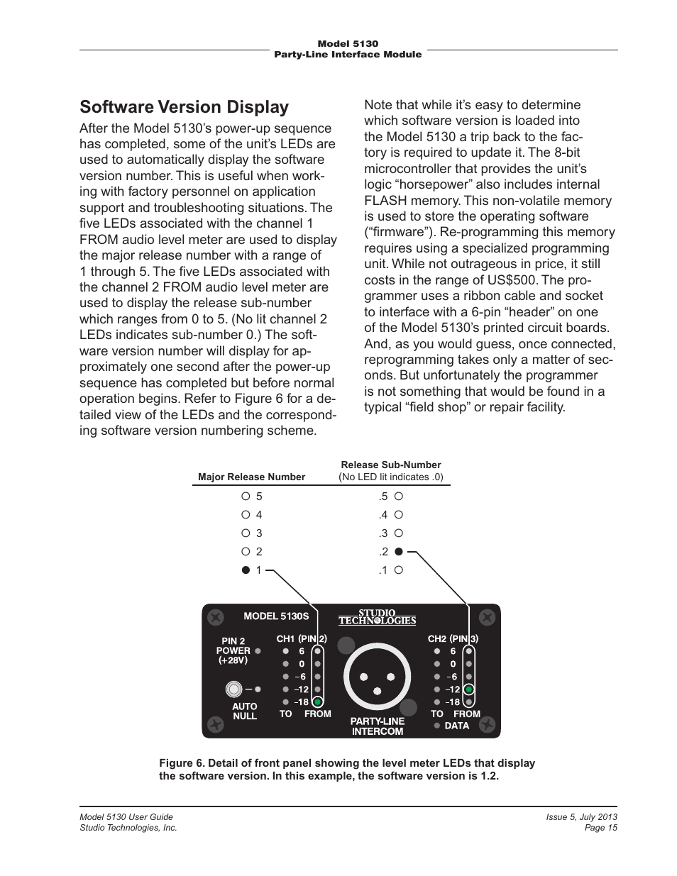 Software version display | Studio Technologies 5130 2013 User Manual | Page 15 / 21