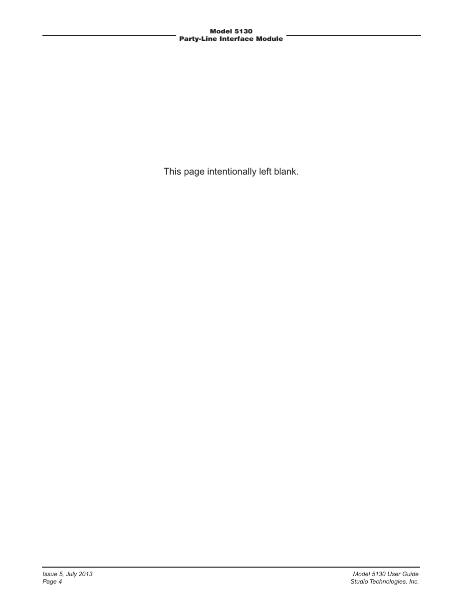This page intentionally left blank | Studio Technologies 5130 2013 User Manual | Page 4 / 21