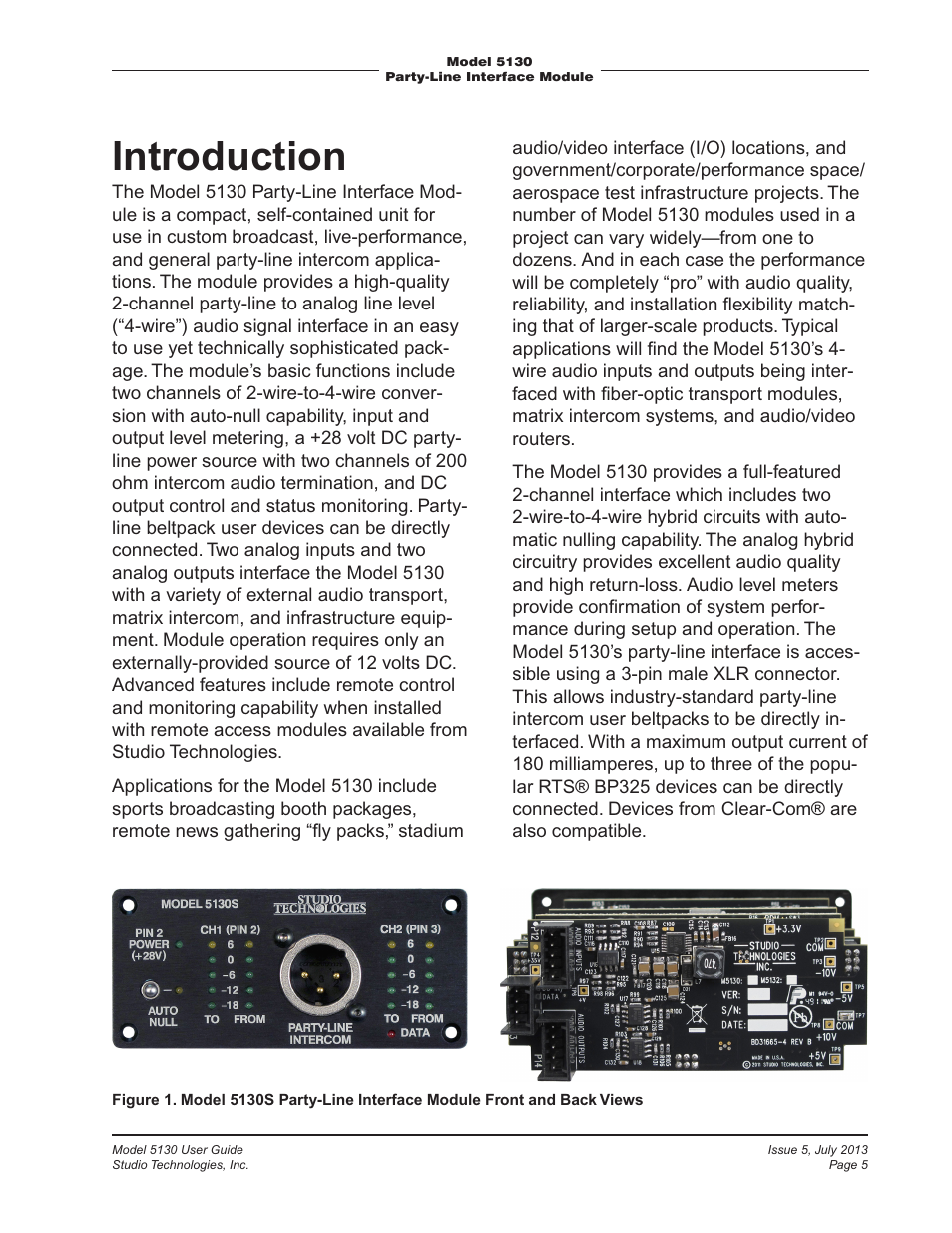 Introduction | Studio Technologies 5130 2013 User Manual | Page 5 / 21