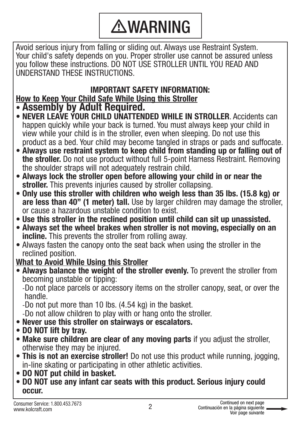 Ƽwarning, Assembly by adult required | Contour Design CONTOURS S67-T-R1 12/10 User Manual | Page 2 / 24