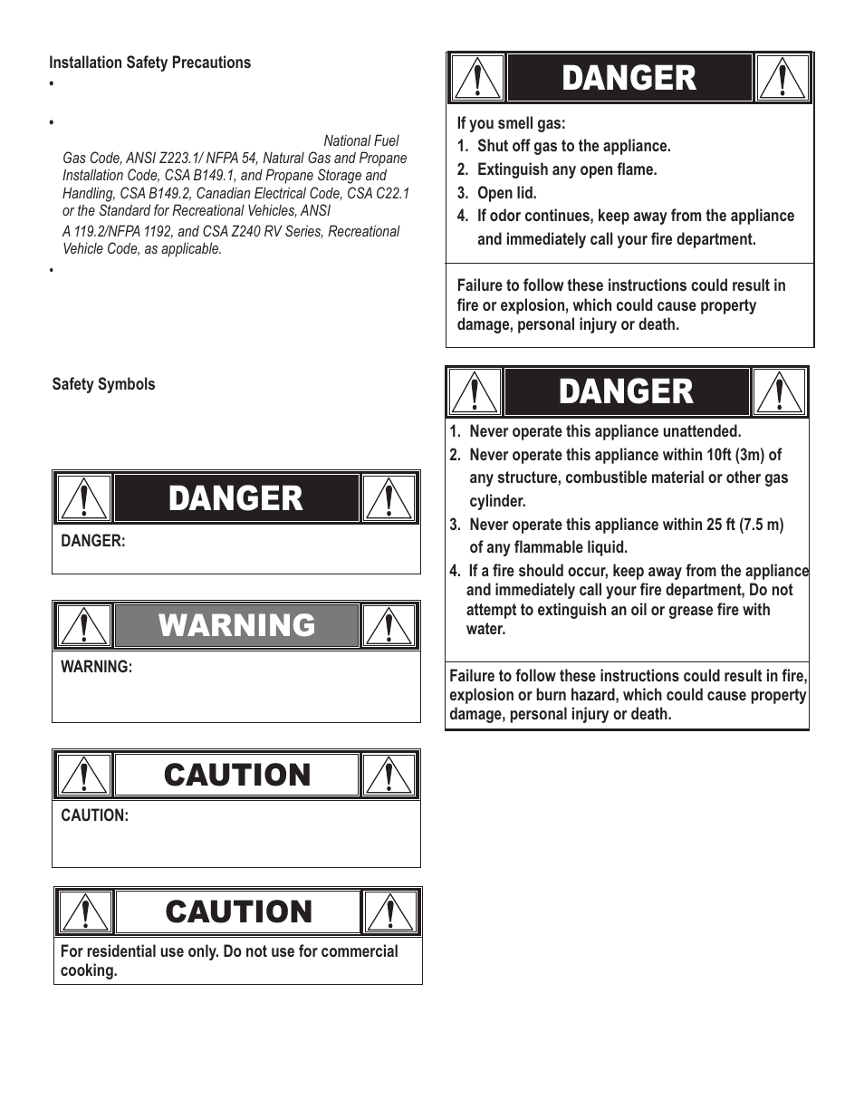 Danger, Warning, Caution | Char-Broil CB600X 10201597-50 User Manual | Page 2 / 24