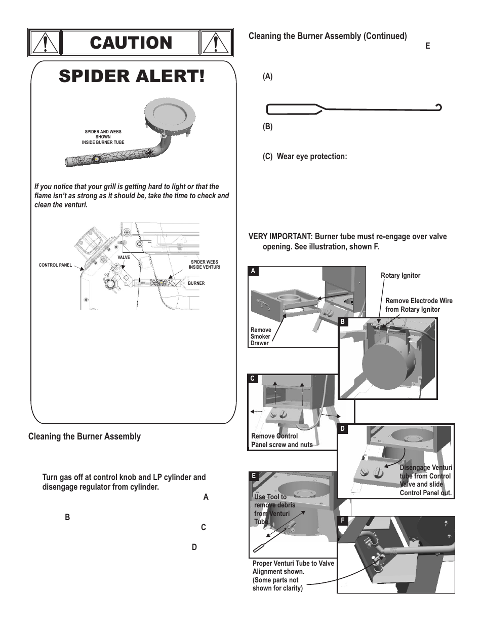 Caution, Spider alert | Char-Broil CB600X 10201597-50 User Manual | Page 9 / 24