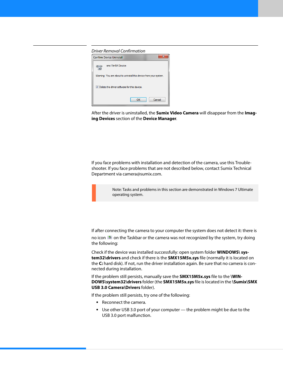 5 troubleshooter, 1 camera was not detected or recognized | Sumix SMX-15M5x User Manual | Page 16 / 60