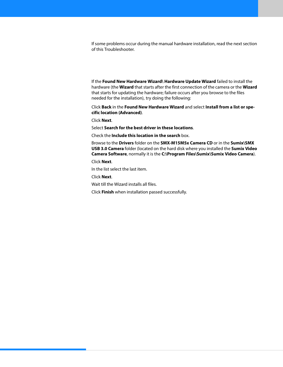 2 cannot install the hardware | Sumix SMX-15M5x User Manual | Page 18 / 60