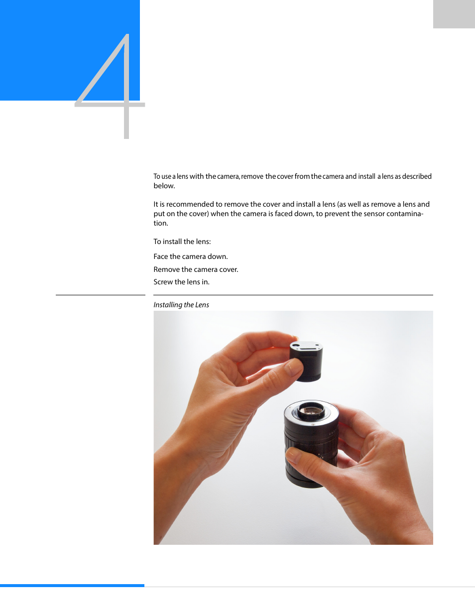 Getting started, 1 installing lens | Sumix SMX-15M5x User Manual | Page 19 / 60