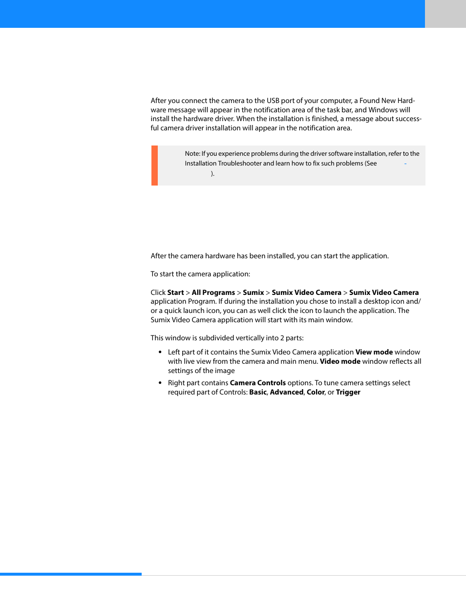 3 installing driver software, 4 starting the application | Sumix SMX-15M5x User Manual | Page 21 / 60