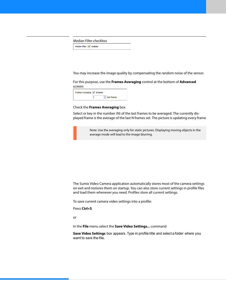 6 frames averaging, 11 saving and loading camera video settings | Sumix SMX-15M5x User Manual | Page 39 / 60