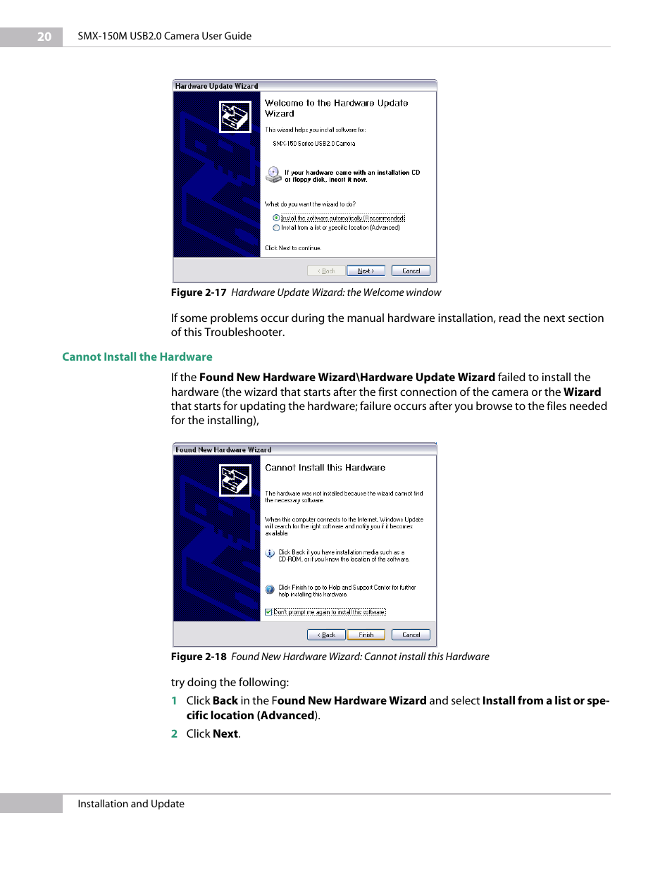 Cannot install the hardware | Sumix SMX-150M User Manual | Page 20 / 100