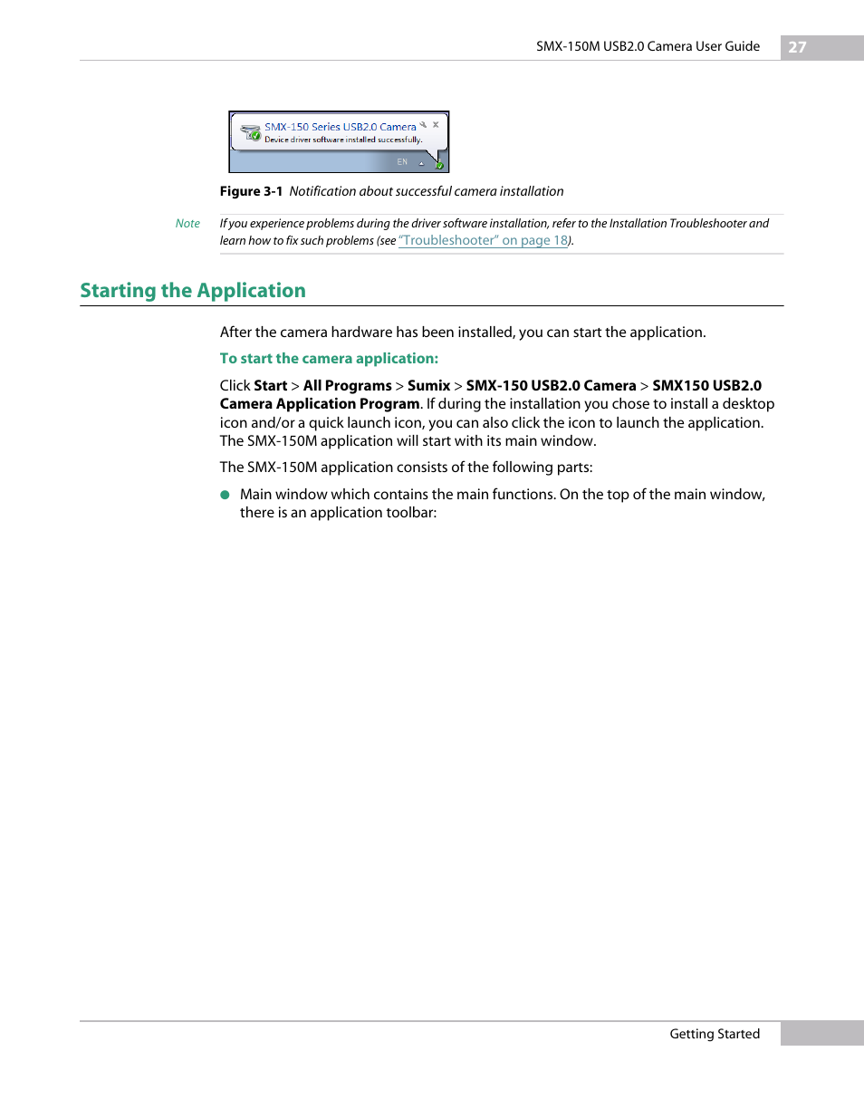 Starting the application | Sumix SMX-150M User Manual | Page 27 / 100