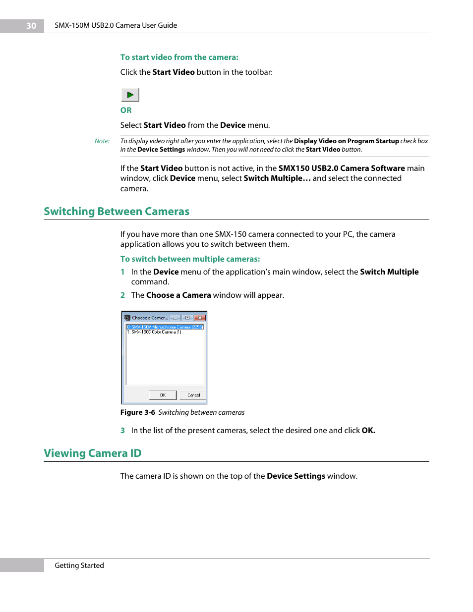 Switching between cameras, Viewing camera id | Sumix SMX-150M User Manual | Page 30 / 100