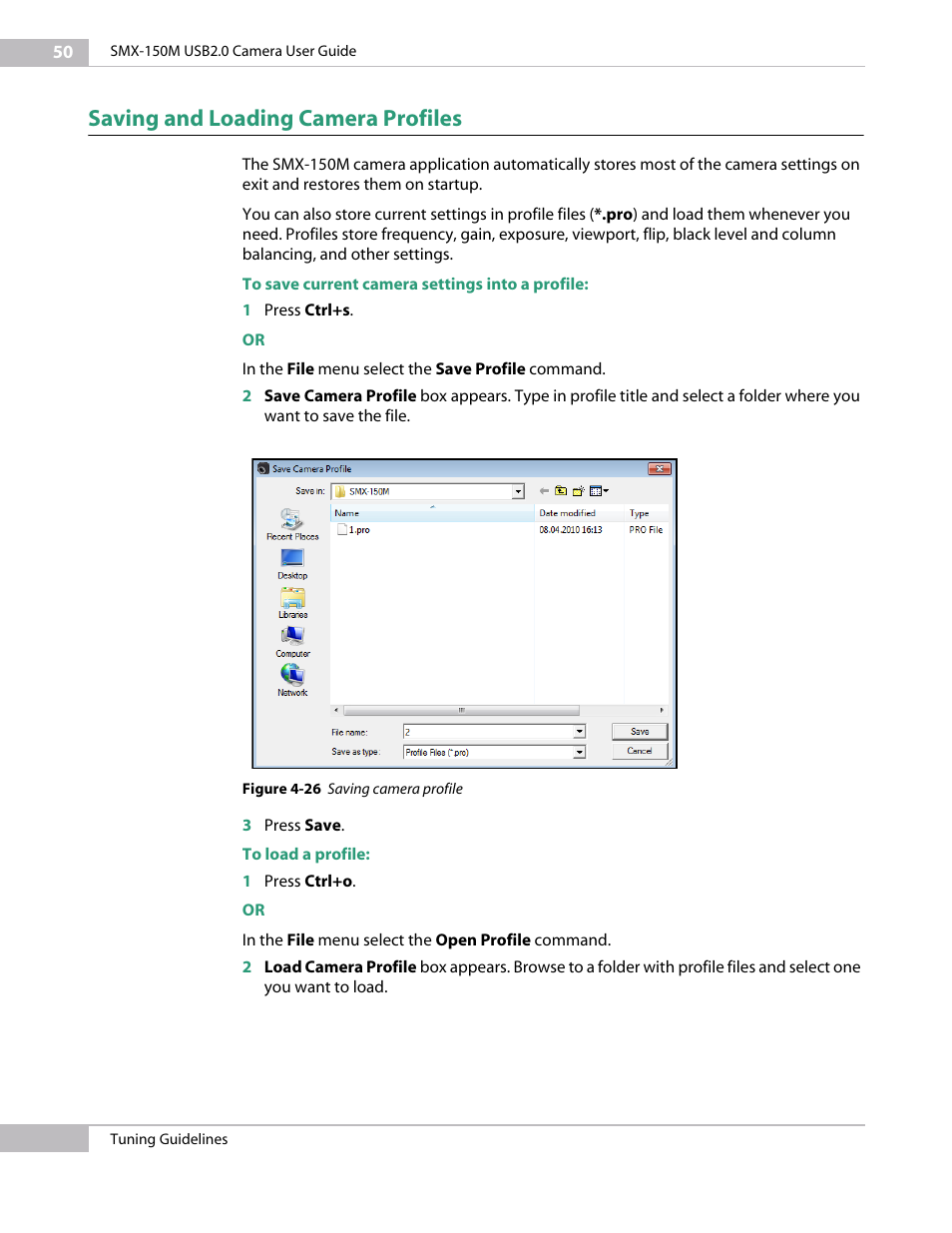 Saving and loading camera profiles | Sumix SMX-150M User Manual | Page 50 / 100