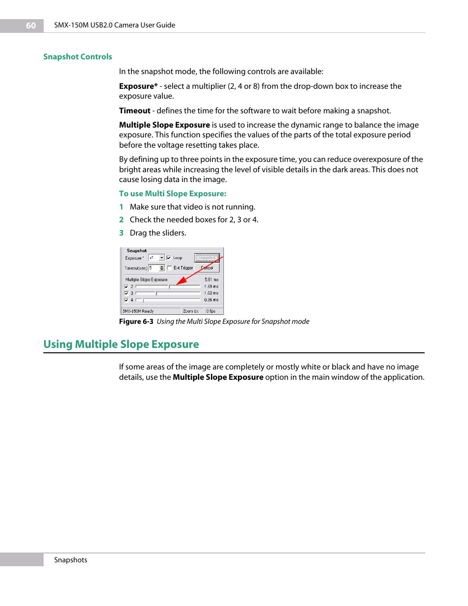 Snapshot controls, Using multiple slope exposure | Sumix SMX-150M User Manual | Page 60 / 100