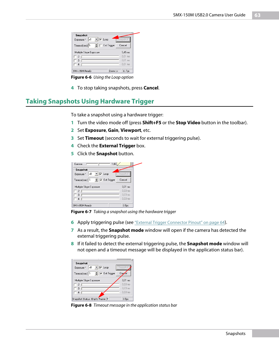 Taking snapshots using hardware trigger | Sumix SMX-150M User Manual | Page 63 / 100