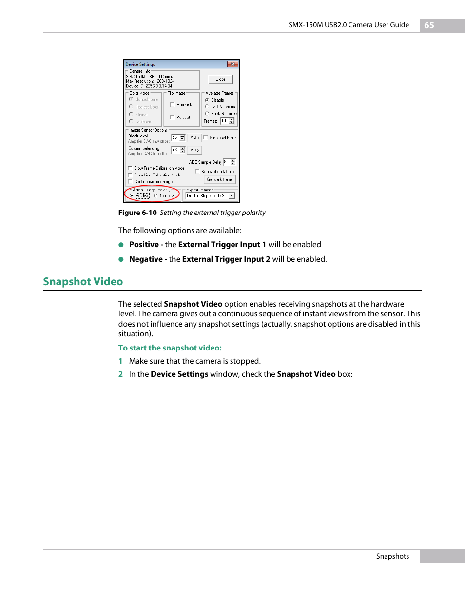 Snapshot video | Sumix SMX-150M User Manual | Page 65 / 100