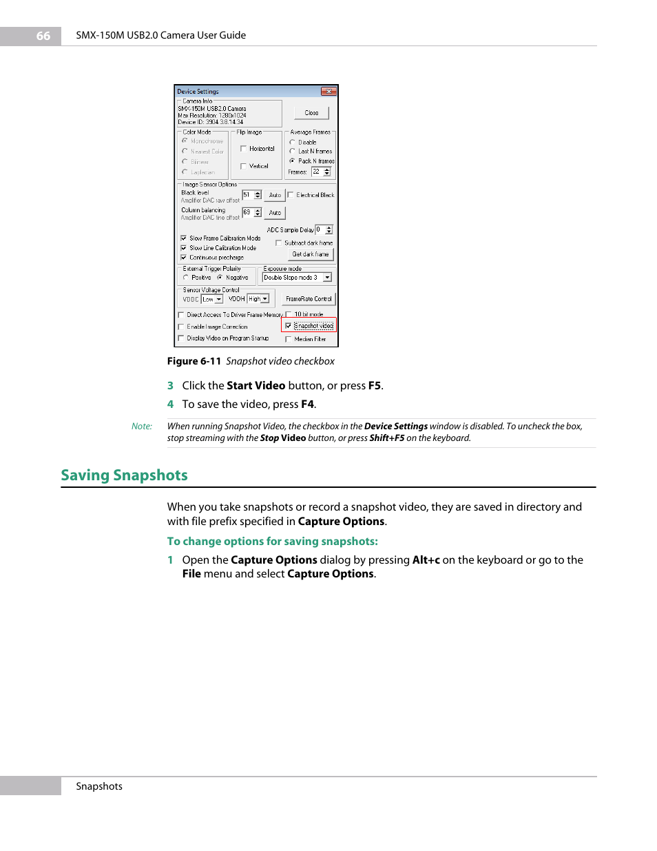 Saving snapshots | Sumix SMX-150M User Manual | Page 66 / 100