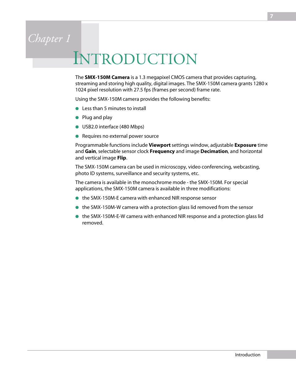 Introduction, Chapter 1 intro, Ntroduction | Chapter 1 | Sumix SMX-150M User Manual | Page 7 / 100