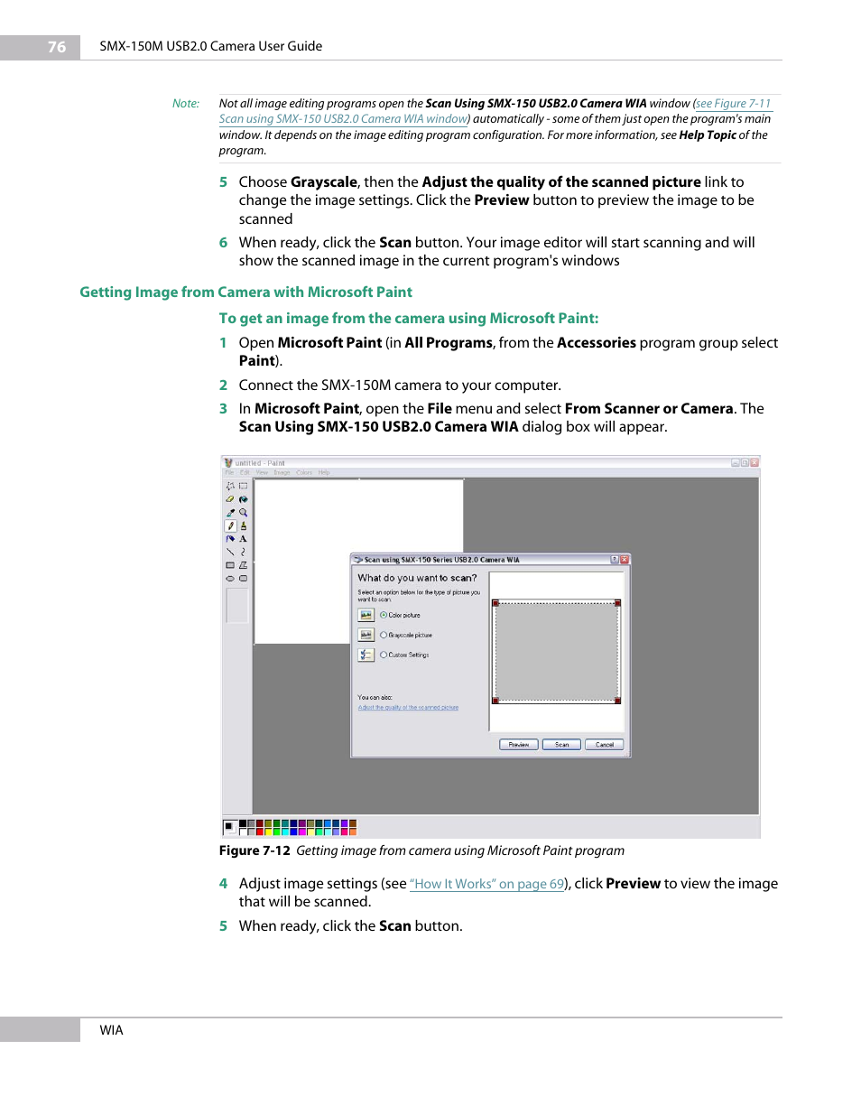 Getting image from camera with microsoft paint | Sumix SMX-150M User Manual | Page 76 / 100