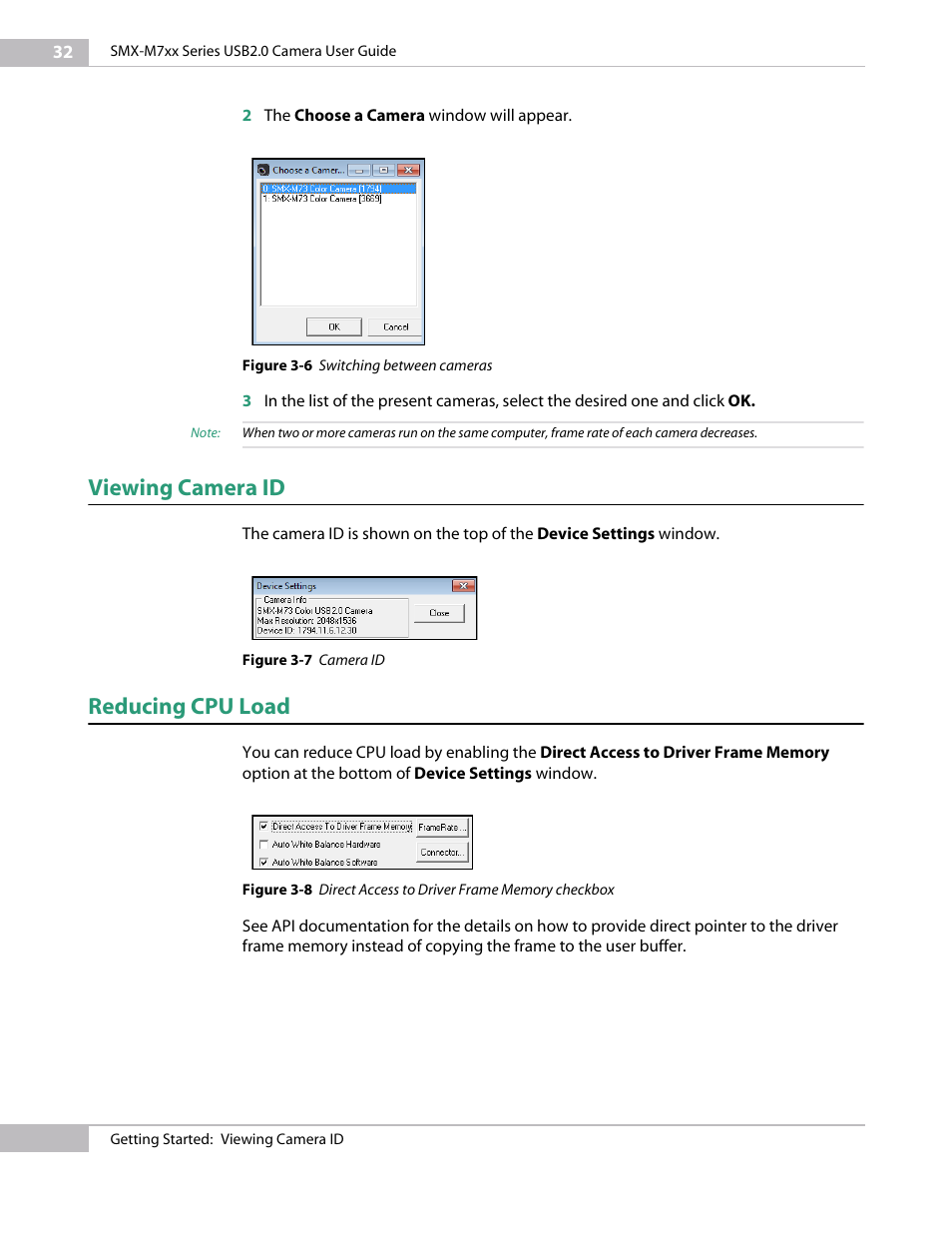 Viewing camera id, Reducing cpu load | Sumix SMX-M7xx User Manual | Page 32 / 98