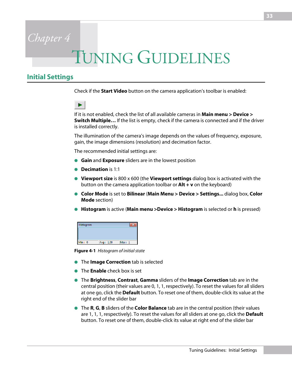 Tuning guidelines, Initial settings, Chapter 4 tu | Uning, Uidelines, Chapter 4 | Sumix SMX-M7xx User Manual | Page 33 / 98