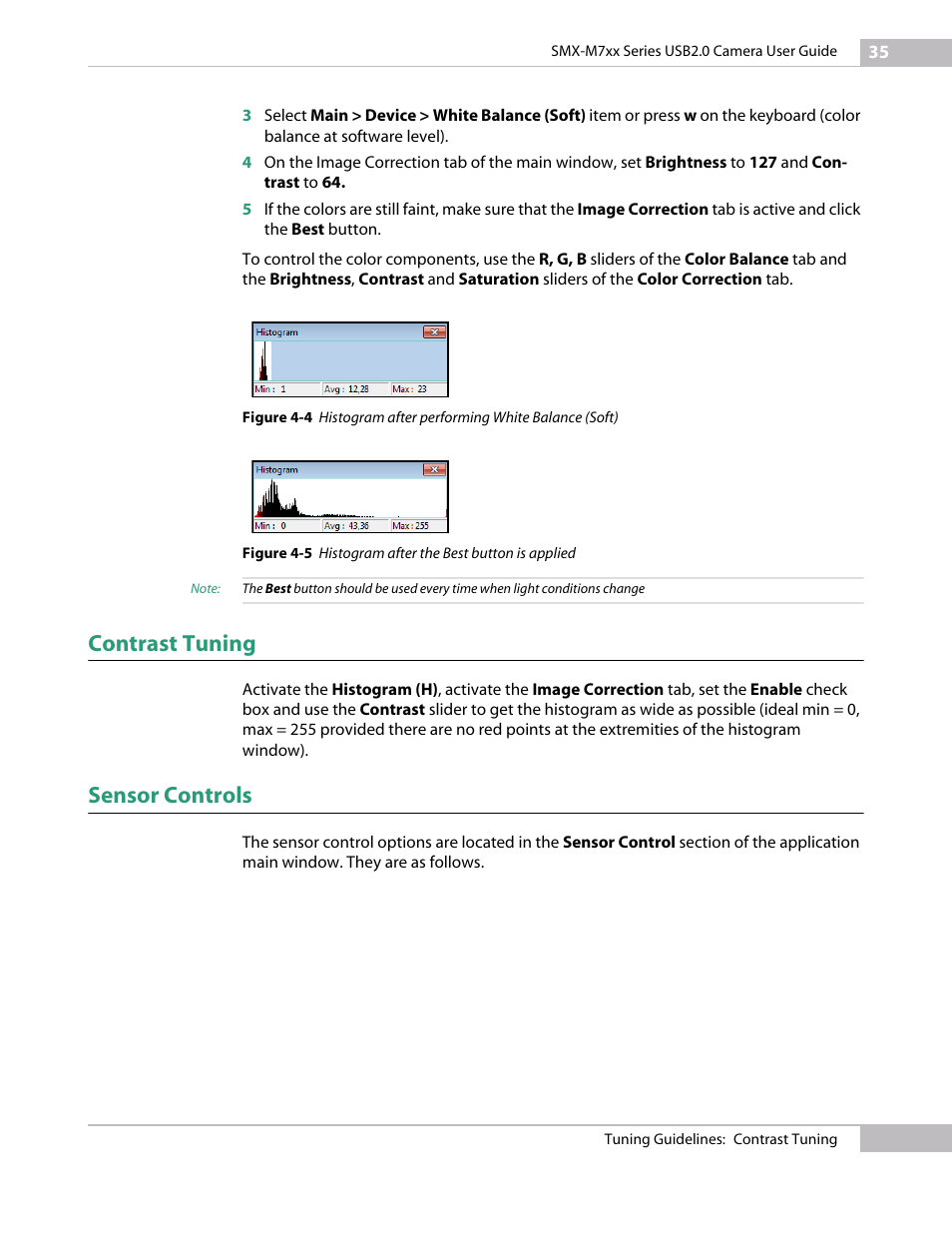 Contrast tuning, Sensor controls | Sumix SMX-M7xx User Manual | Page 35 / 98