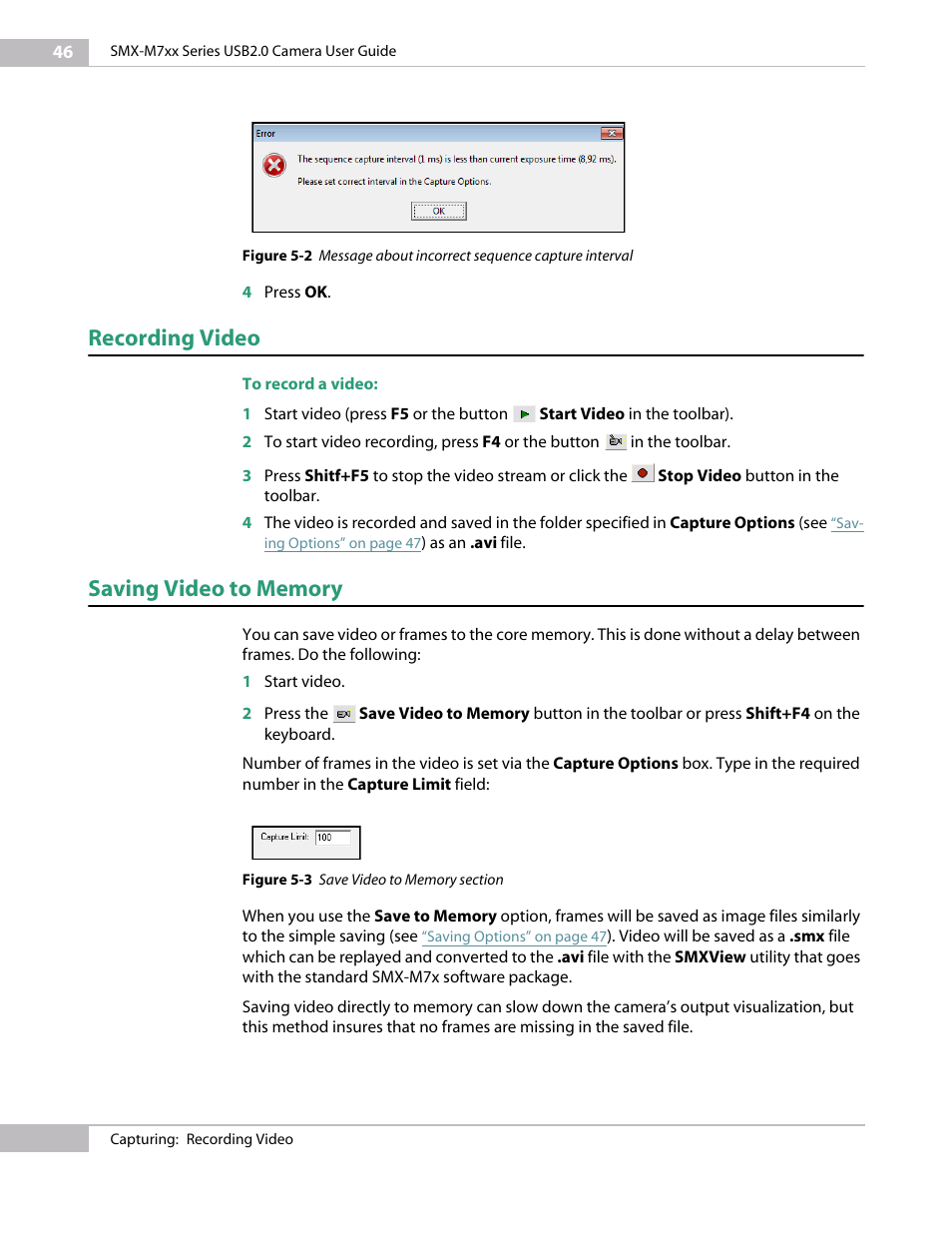 Recording video, Saving video to memory | Sumix SMX-M7xx User Manual | Page 46 / 98