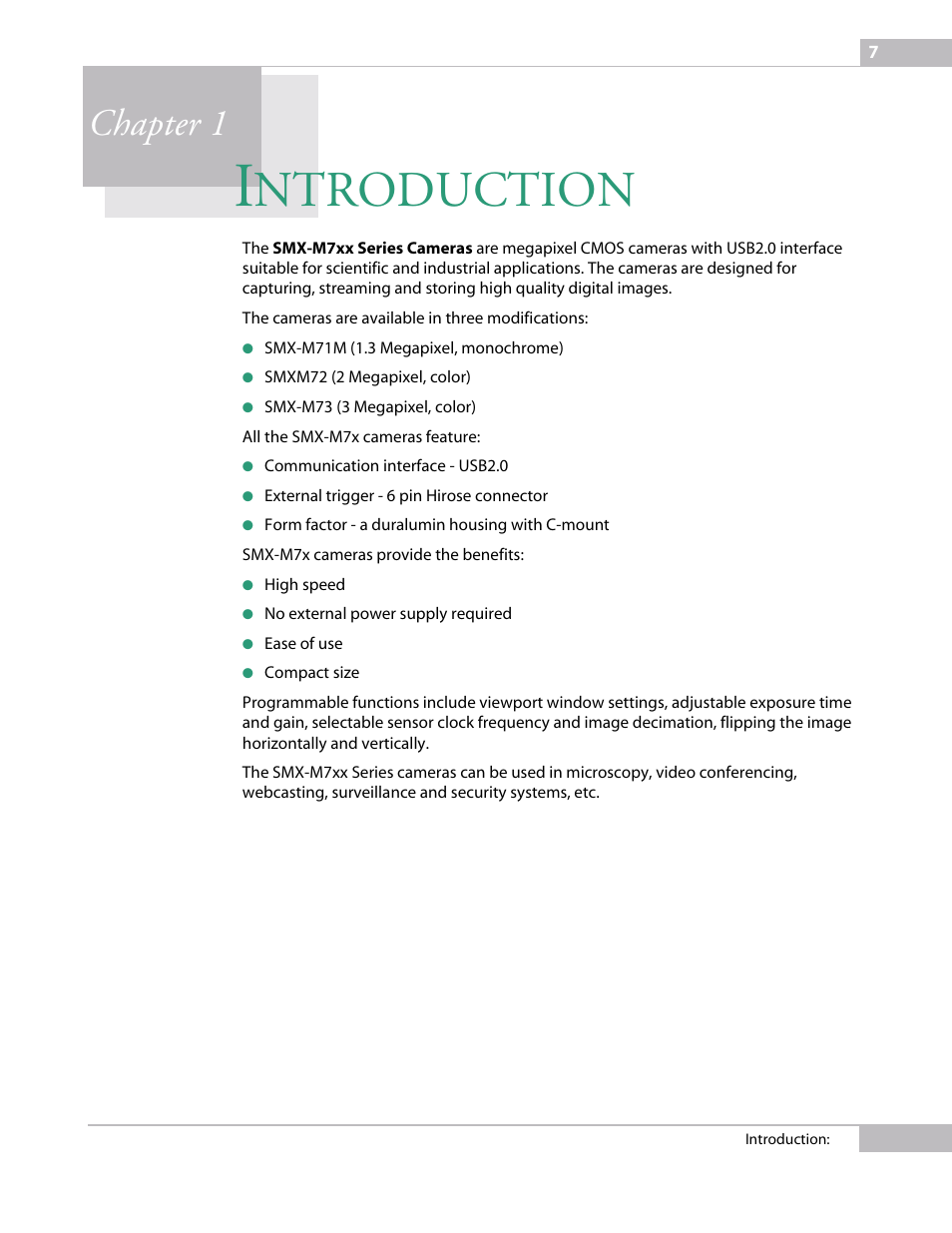 Introduction, Chapter 1 intro, Ntroduction | Chapter 1 | Sumix SMX-M7xx User Manual | Page 7 / 98