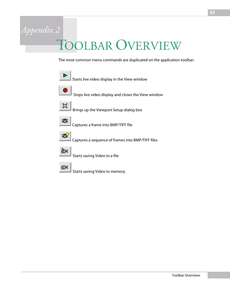 Toolbar overview, Appendix 2 to, Oolbar | Verview, Appendix 2 | Sumix SMX-M7xx User Manual | Page 93 / 98