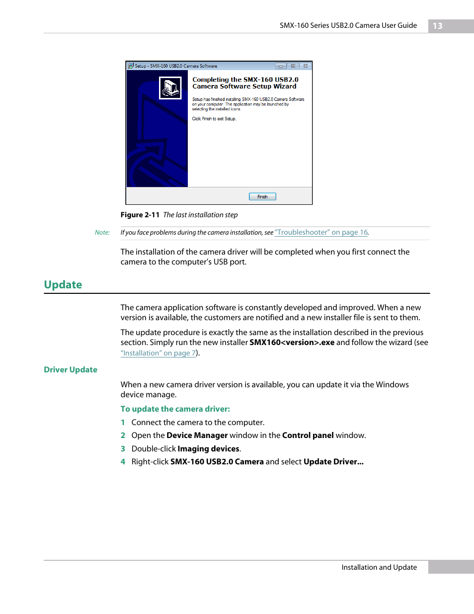 Update, Driver update | Sumix SMX-160x User Manual | Page 13 / 80
