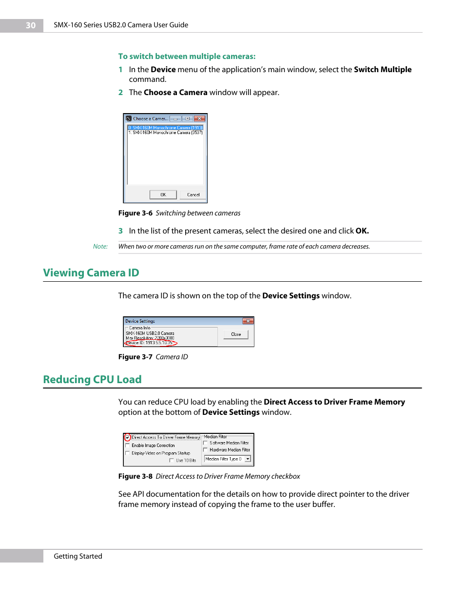 Viewing camera id, Reducing cpu load | Sumix SMX-160x User Manual | Page 30 / 80