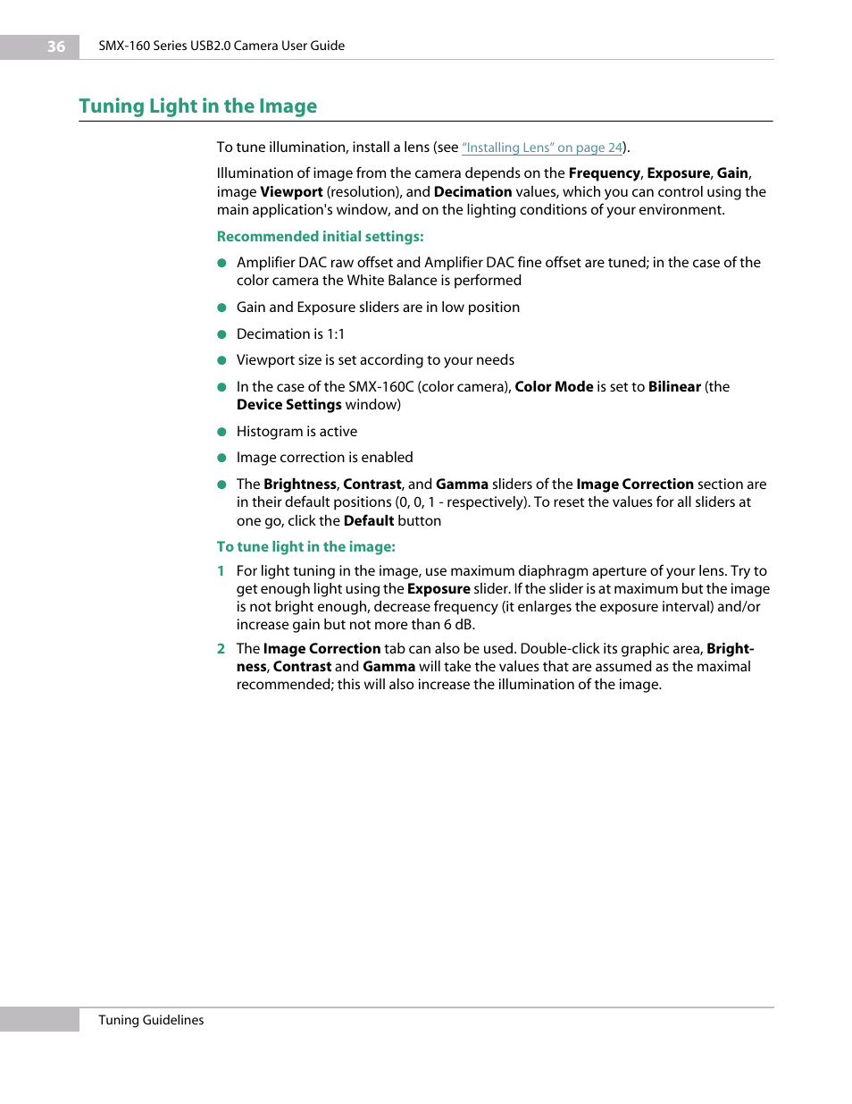 Tuning light in the image | Sumix SMX-160x User Manual | Page 36 / 80