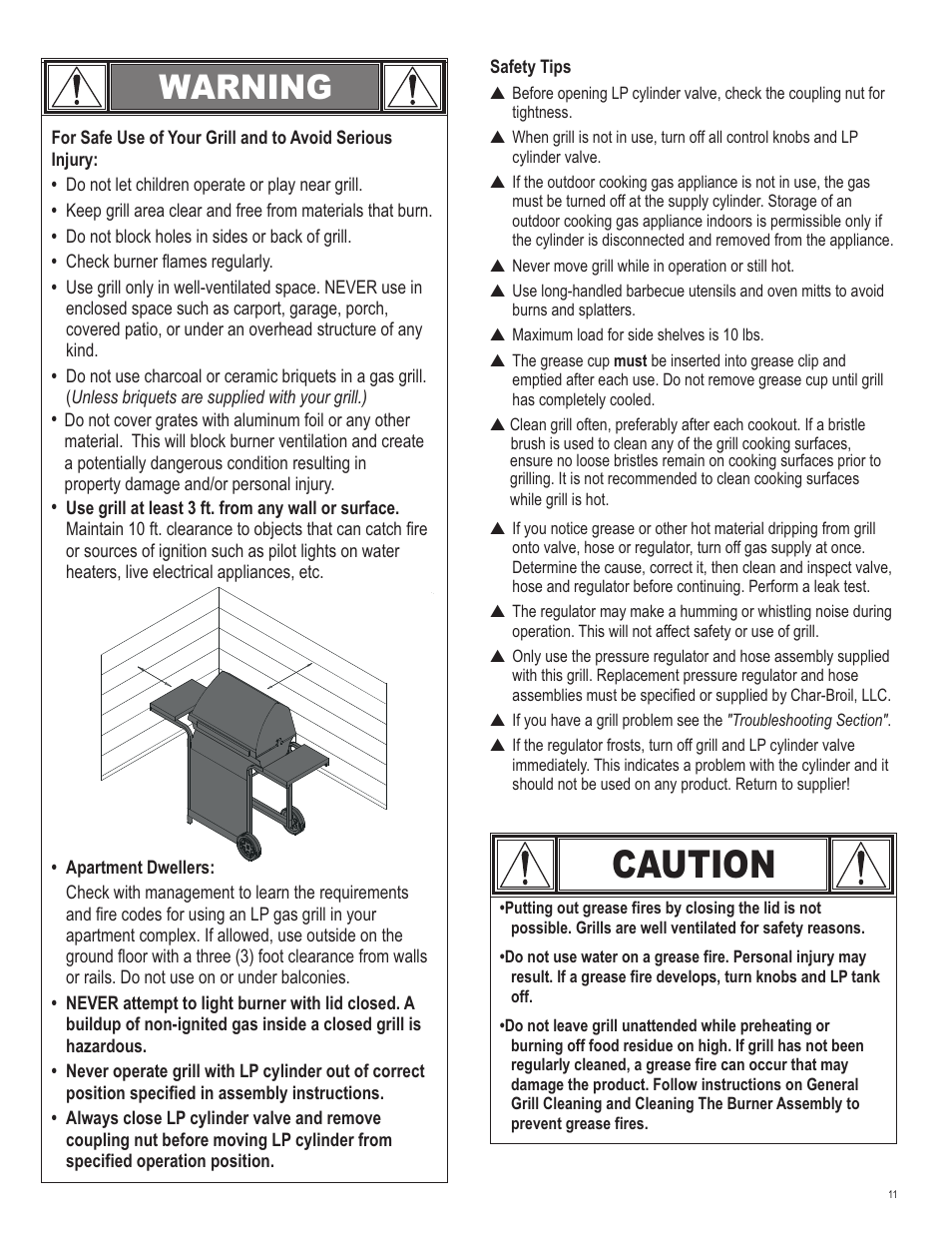 Caution, Warning | Char-Broil 463666512 User Manual | Page 11 / 28