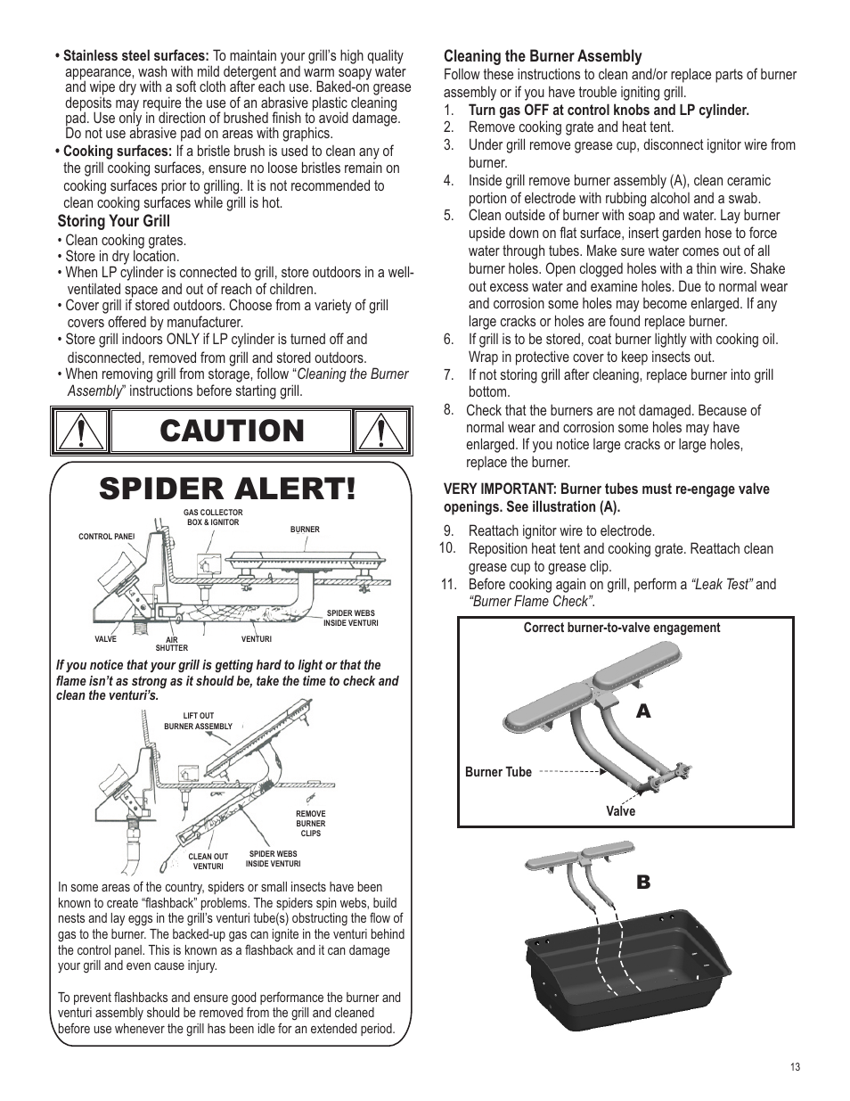 Caution spider alert | Char-Broil 463666512 User Manual | Page 13 / 28