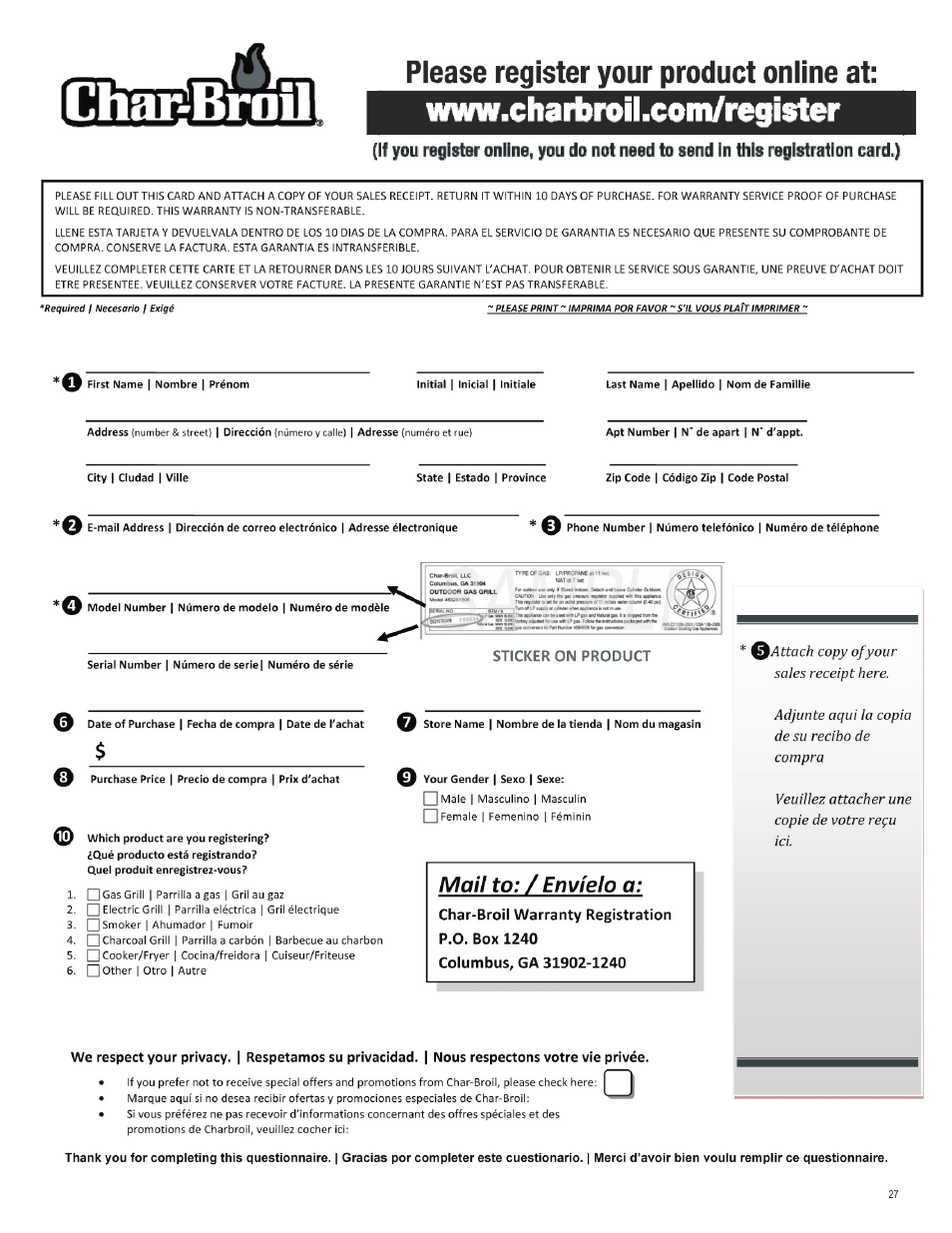 Char-Broil 463666512 User Manual | Page 27 / 28