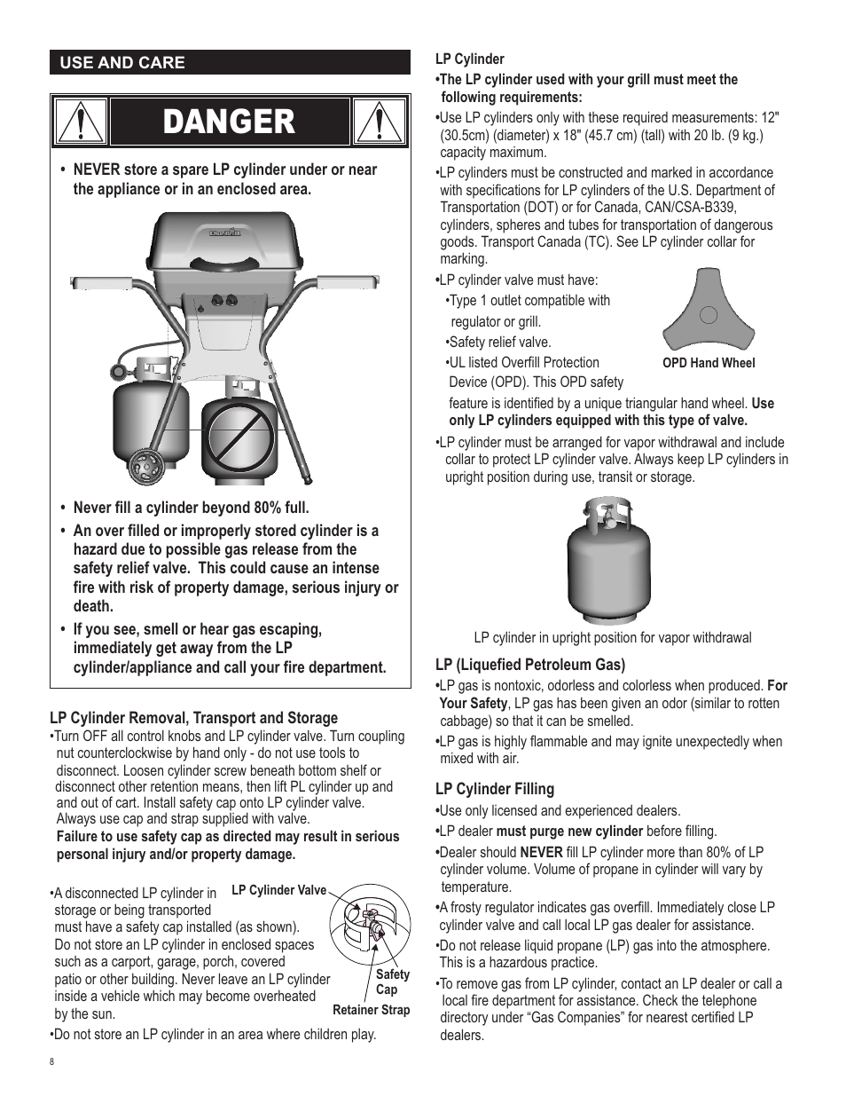 Danger | Char-Broil 463666512 User Manual | Page 8 / 28
