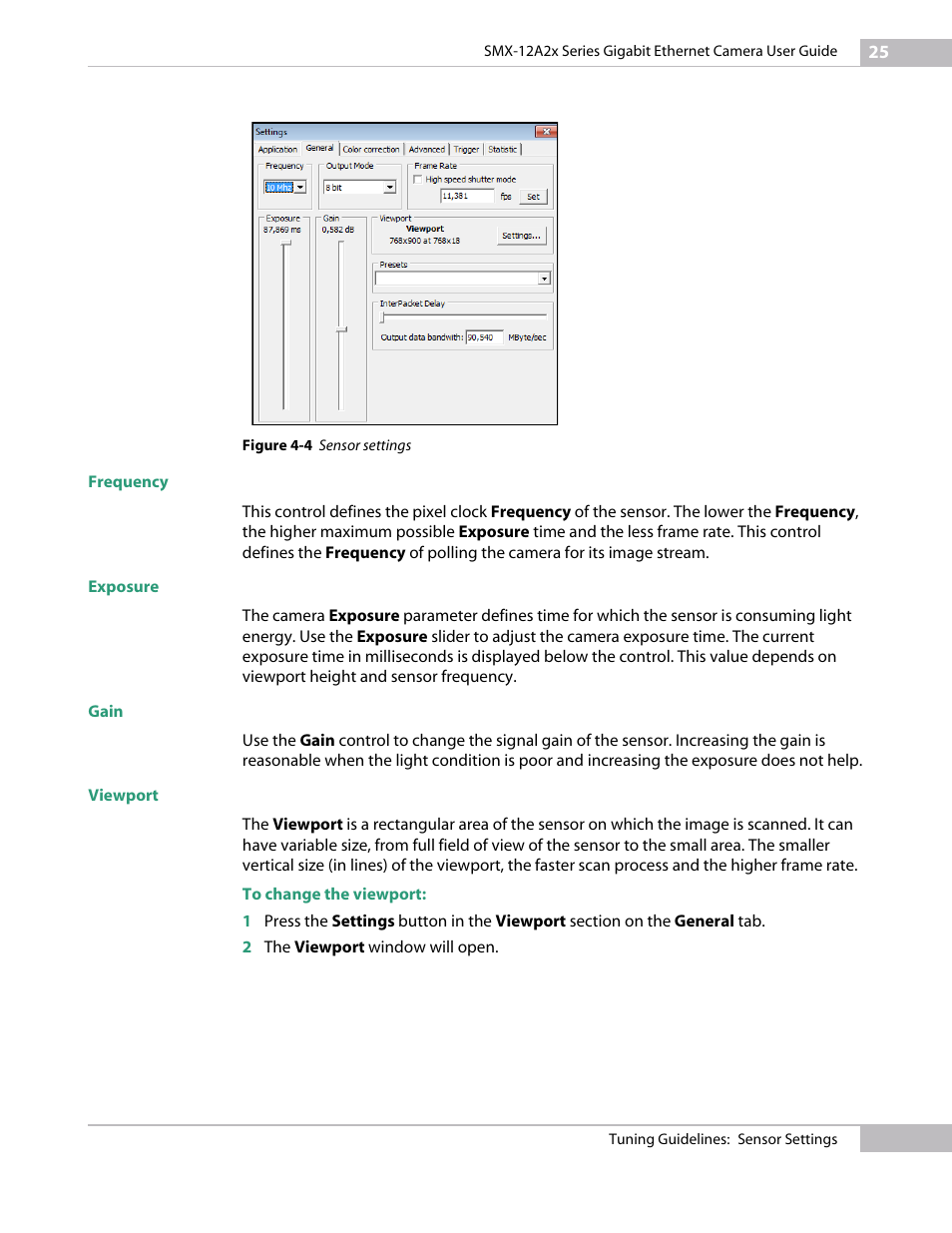 Frequency, Exposure, Gain | Viewport, Frequency exposure gain viewport | Sumix SMX-12A2x User Manual | Page 25 / 71