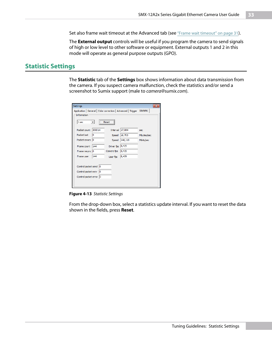Statistic settings | Sumix SMX-12A2x User Manual | Page 33 / 71