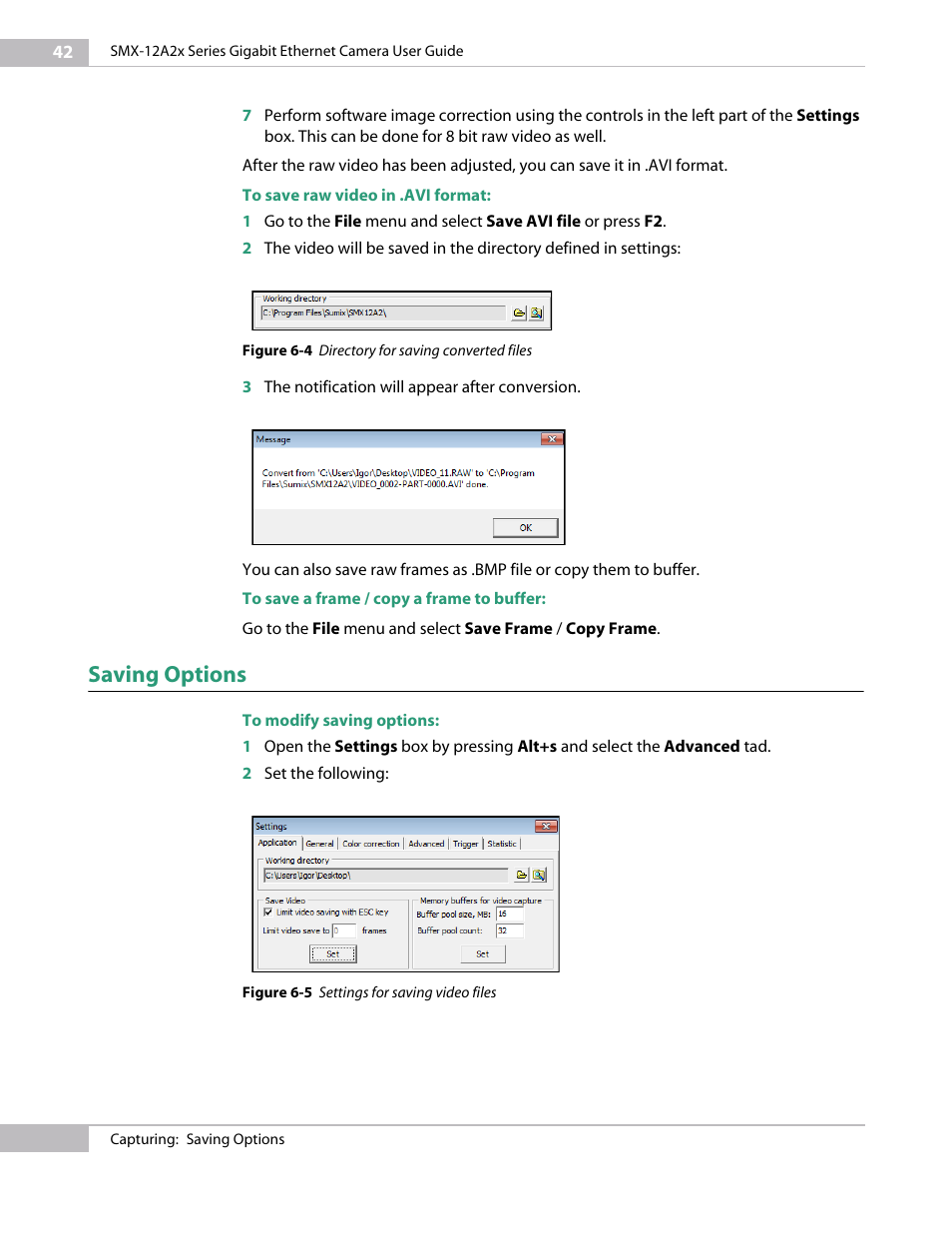 Saving options, Saving | Sumix SMX-12A2x User Manual | Page 42 / 71
