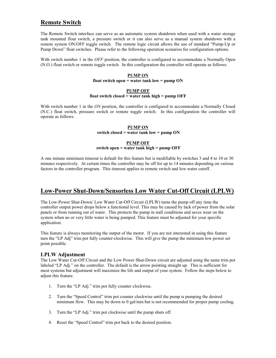 Remote switch | Sun Pumps SCB-10-150-120 BL User Manual | Page 11 / 17