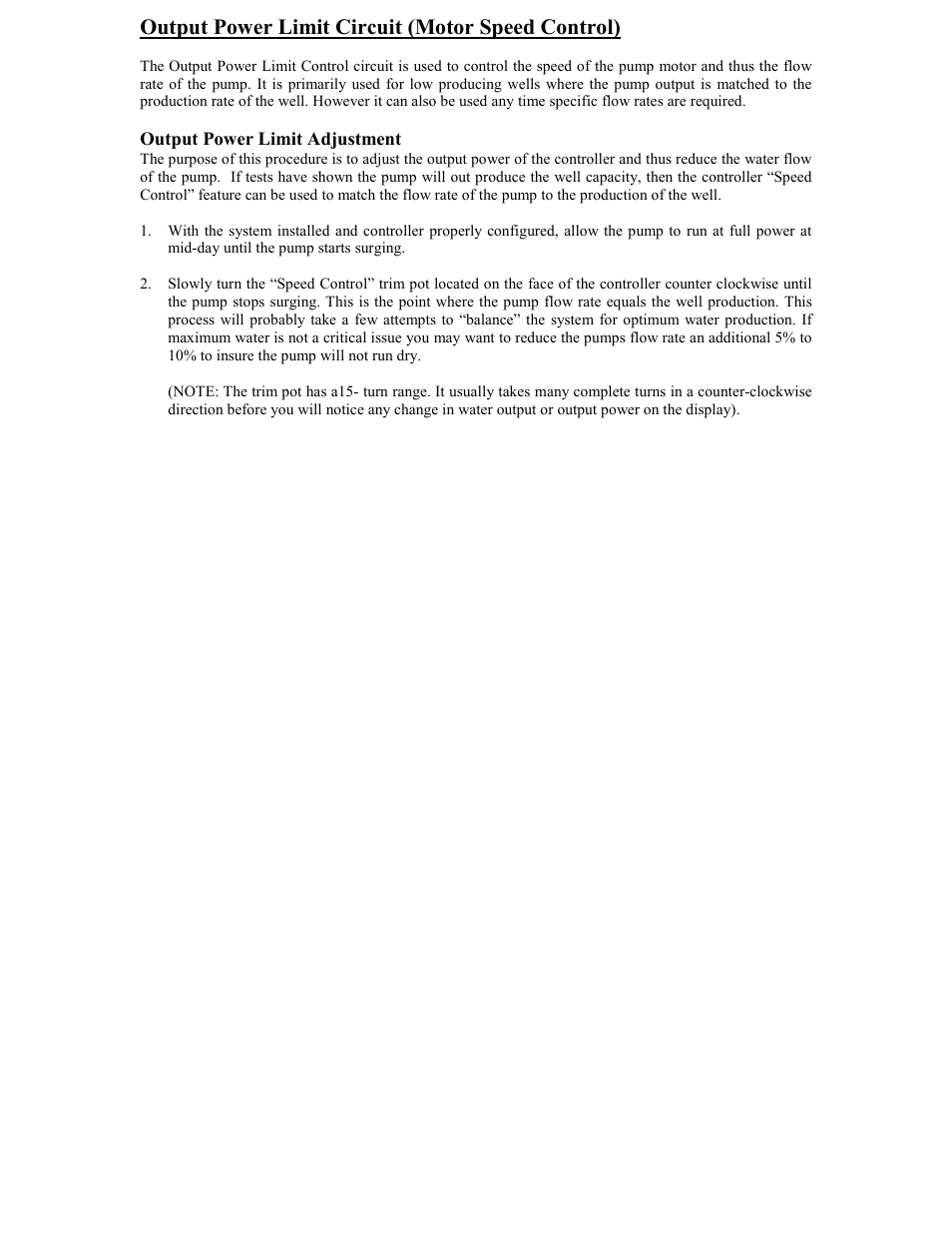 Output power limit circuit (motor speed control) | Sun Pumps SCB-10-150-120 BL User Manual | Page 12 / 17