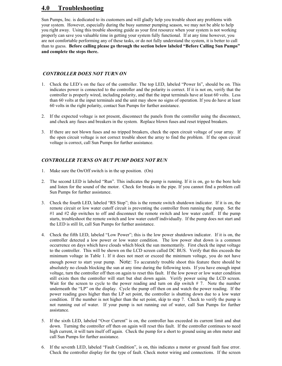 0 troubleshooting | Sun Pumps SCB-10-150-120 BL User Manual | Page 14 / 17