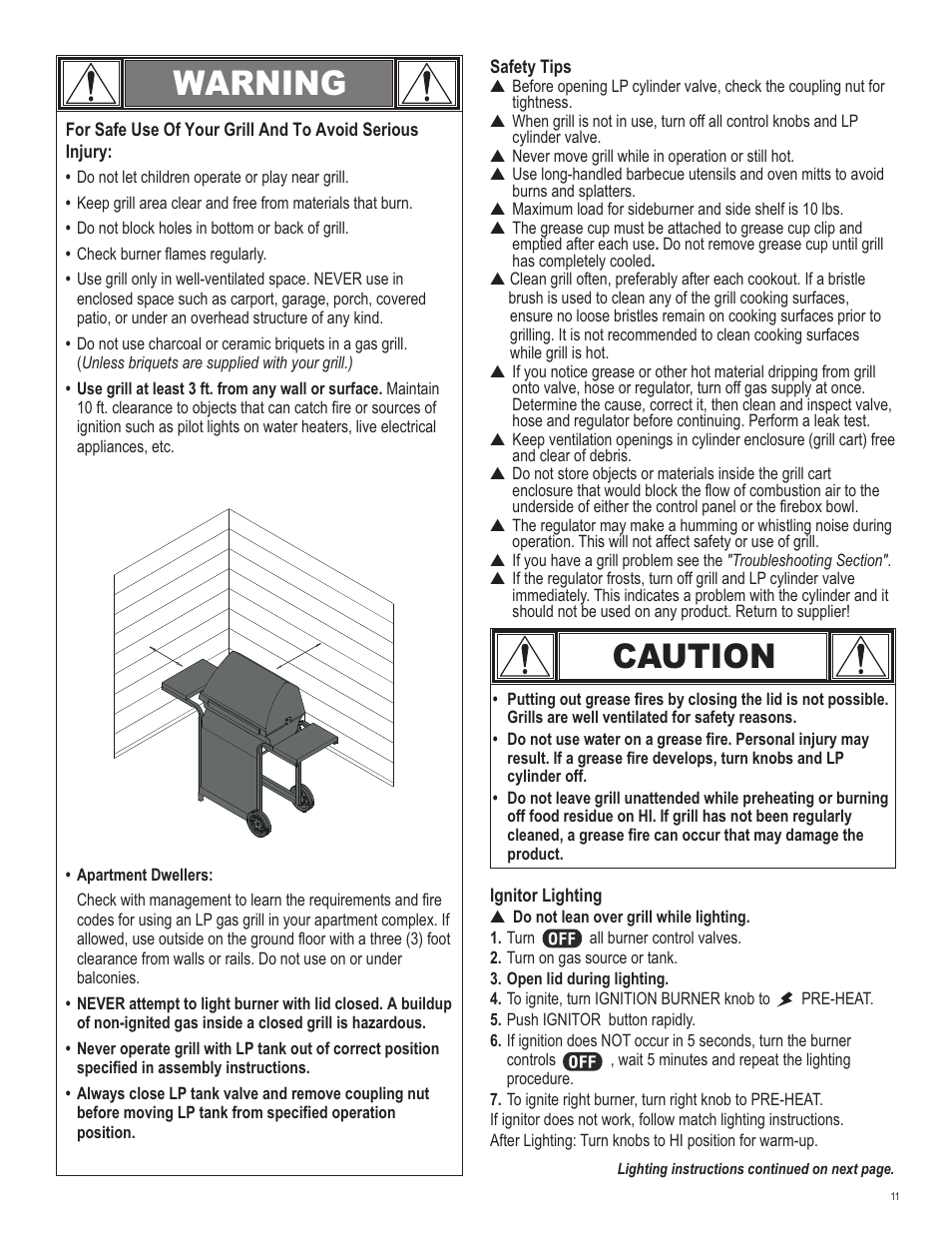 Warning, Caution | Char-Broil 463741209 User Manual | Page 11 / 32