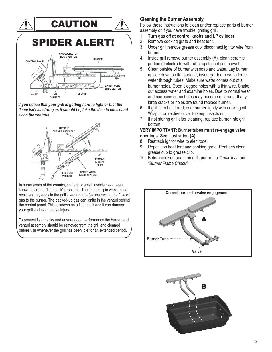 Caution spider alert | Char-Broil 463741209 User Manual | Page 13 / 32