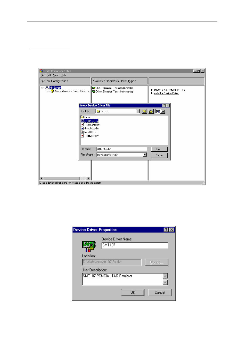 Setting-up code composer, Versions prior to 3.0 | Sundance SMT107 User Manual | Page 12 / 16