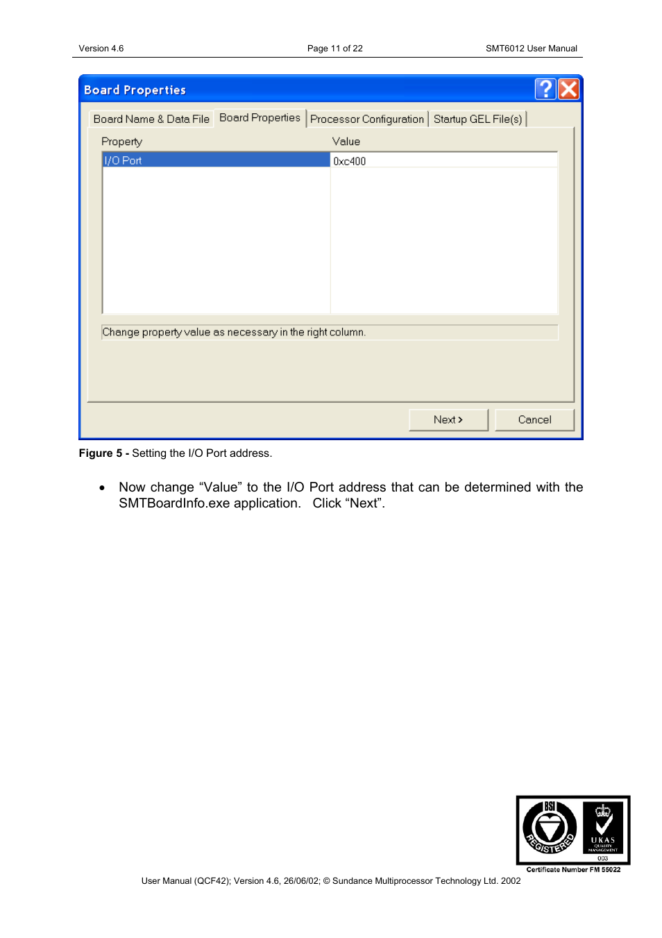 Figure 5 - setting the i/o port address | Sundance SMT6012 v.4.6 User Manual | Page 11 / 22
