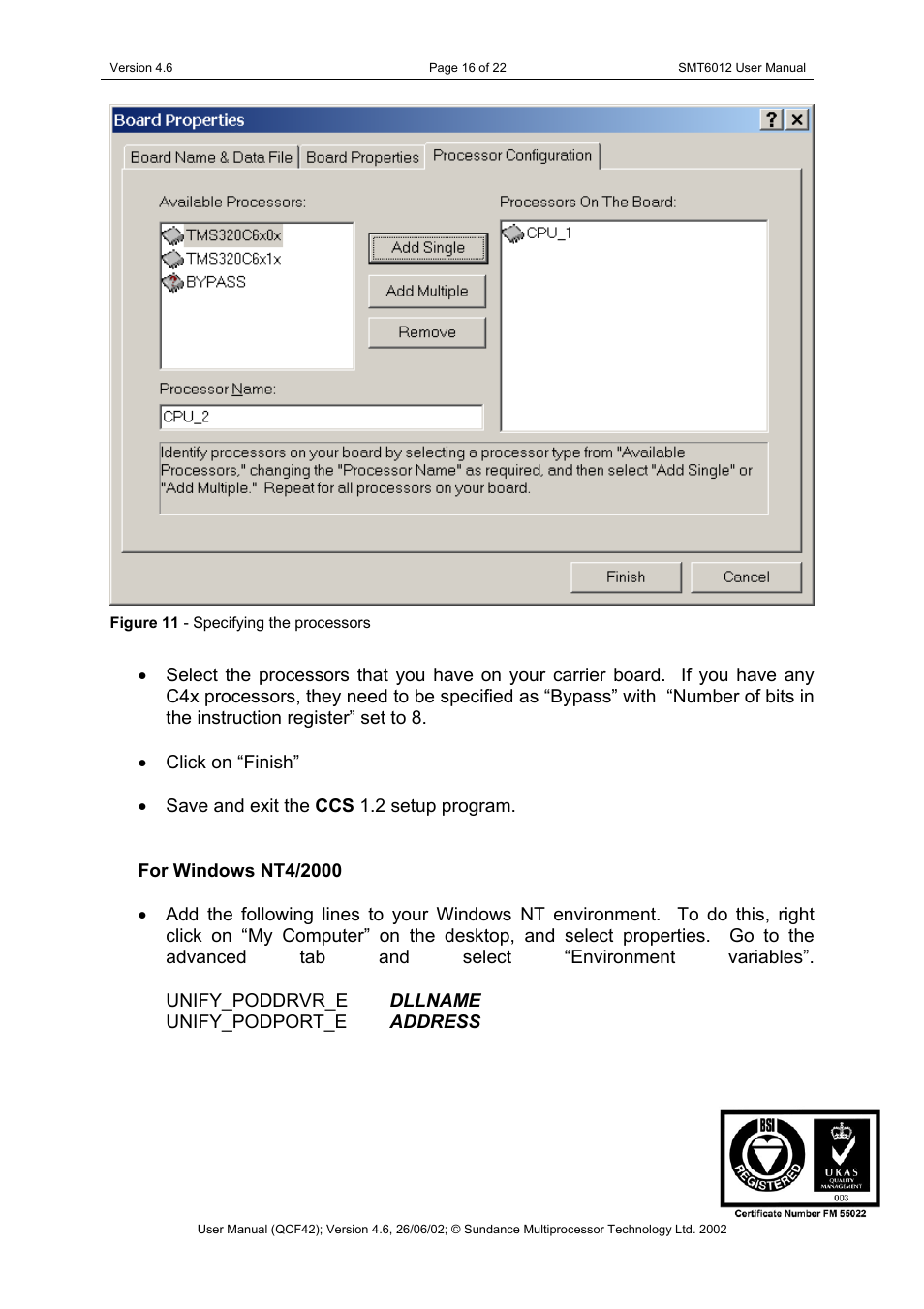 Figure 11 - specifying the processors | Sundance SMT6012 v.4.6 User Manual | Page 16 / 22