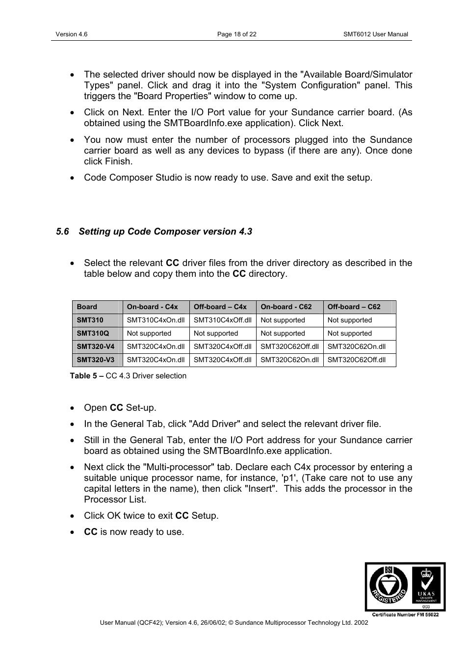Setting up code composer version 4.3 | Sundance SMT6012 v.4.6 User Manual | Page 18 / 22